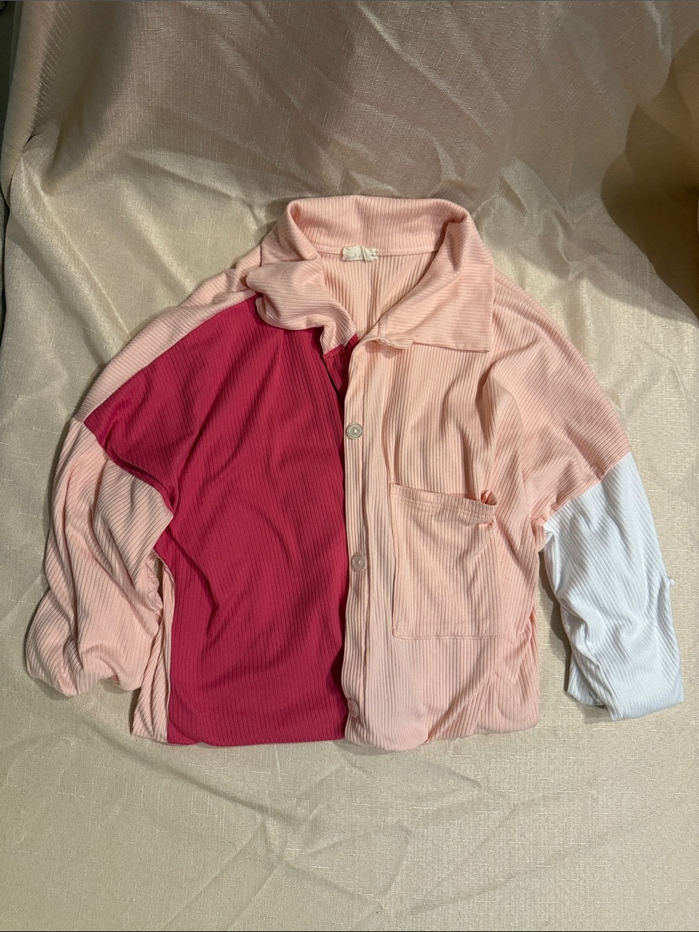 Lovely Melody Two-Tone Button Down Shirt in Light Pink, Deep Pink, White